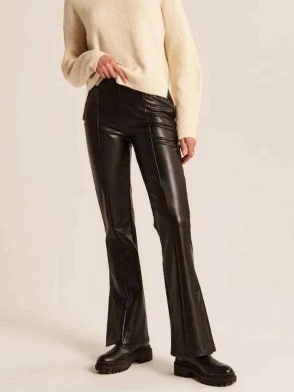 Abercrombie Faux Leather Flared Pants - Black